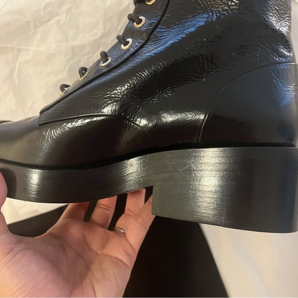 New Chanel Shiny Goatskin Cap Toe Combat Boots 37.5 Black $1850 - Picture 10 of 16